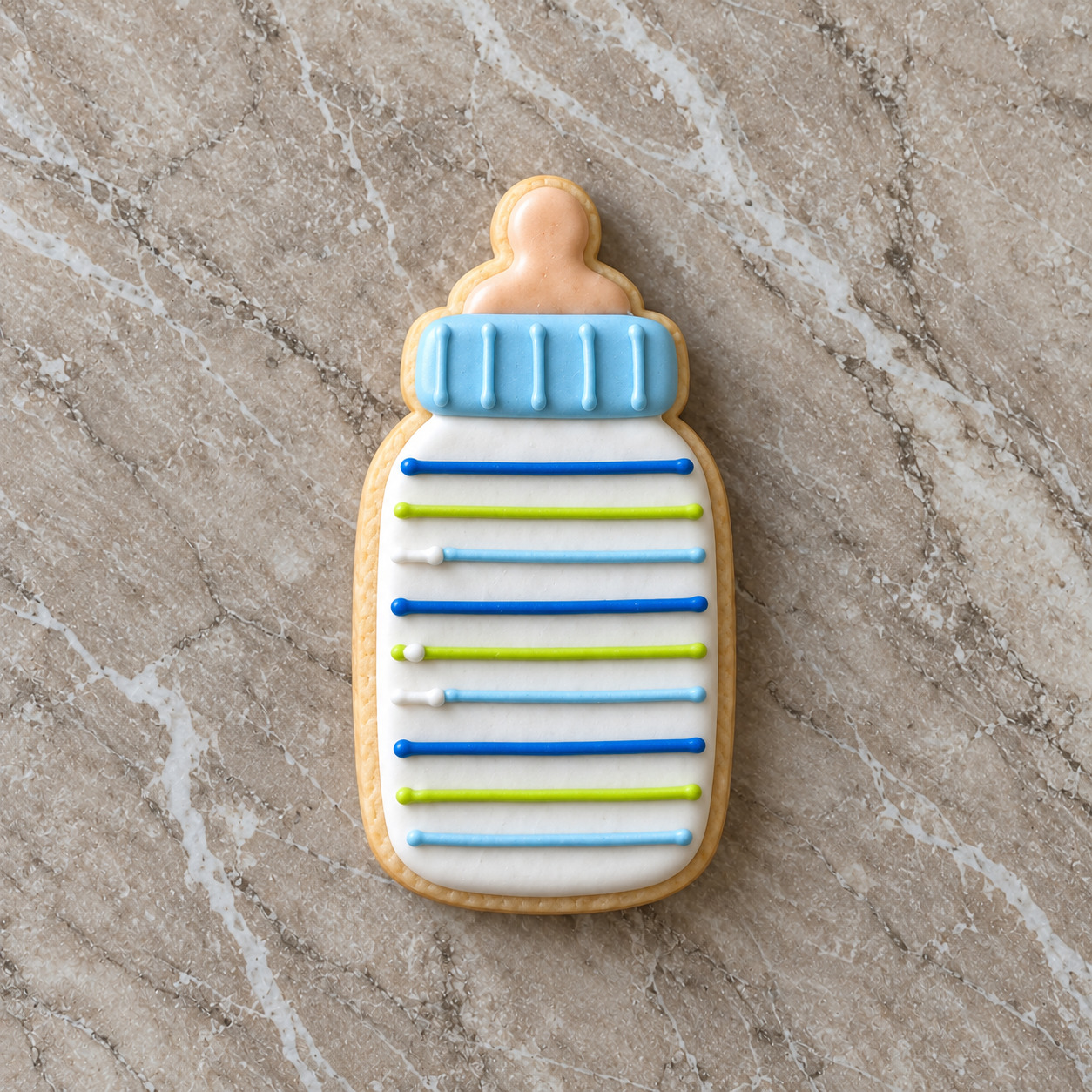 Kurbağalı Mavi Baby Shower royal icing kurabiye seti detay 3