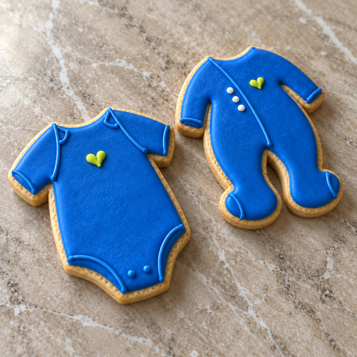Kurbağalı Mavi Baby Shower royal icing kurabiye seti detay 4