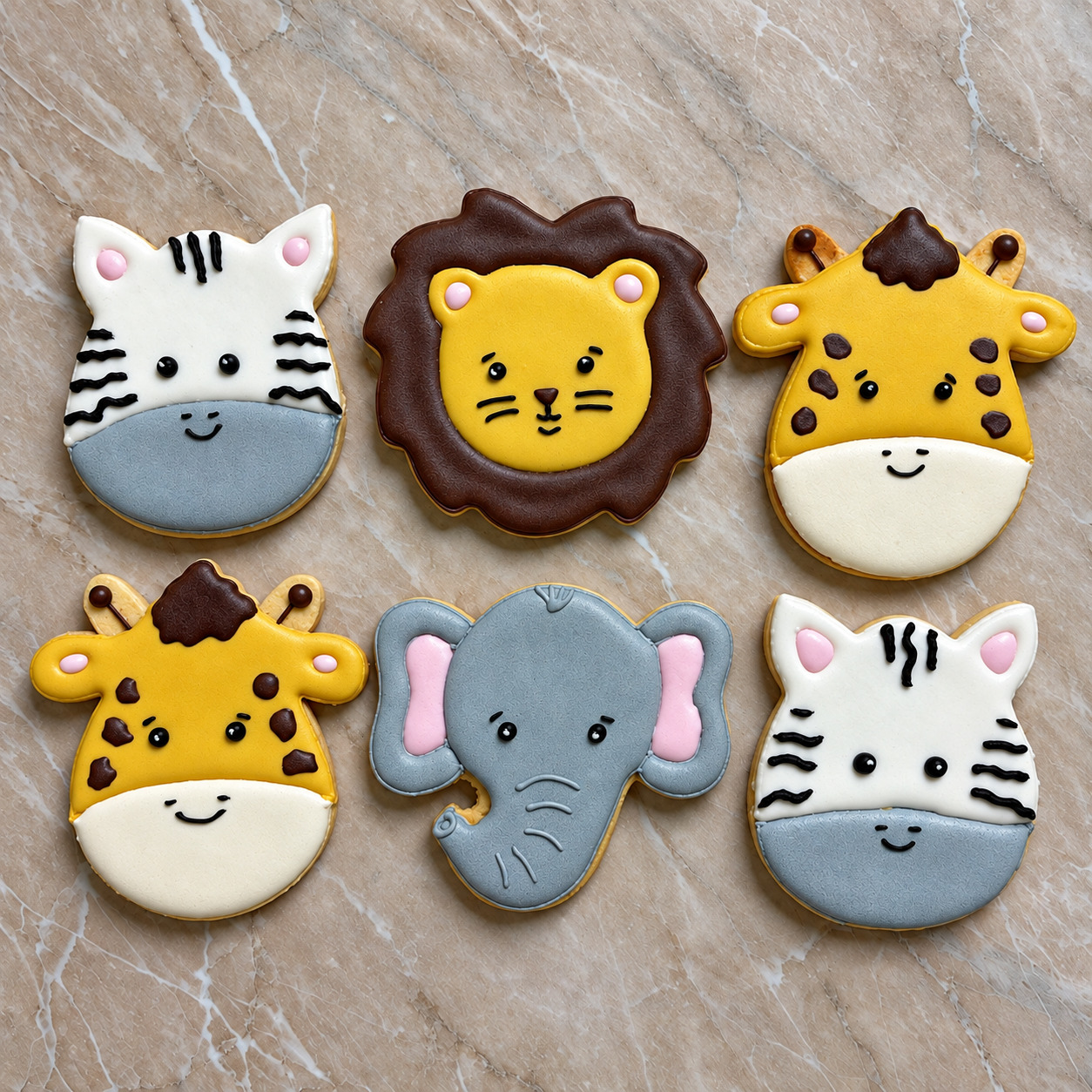 Sevimli Safari Dostları royal icing kurabiye seti
