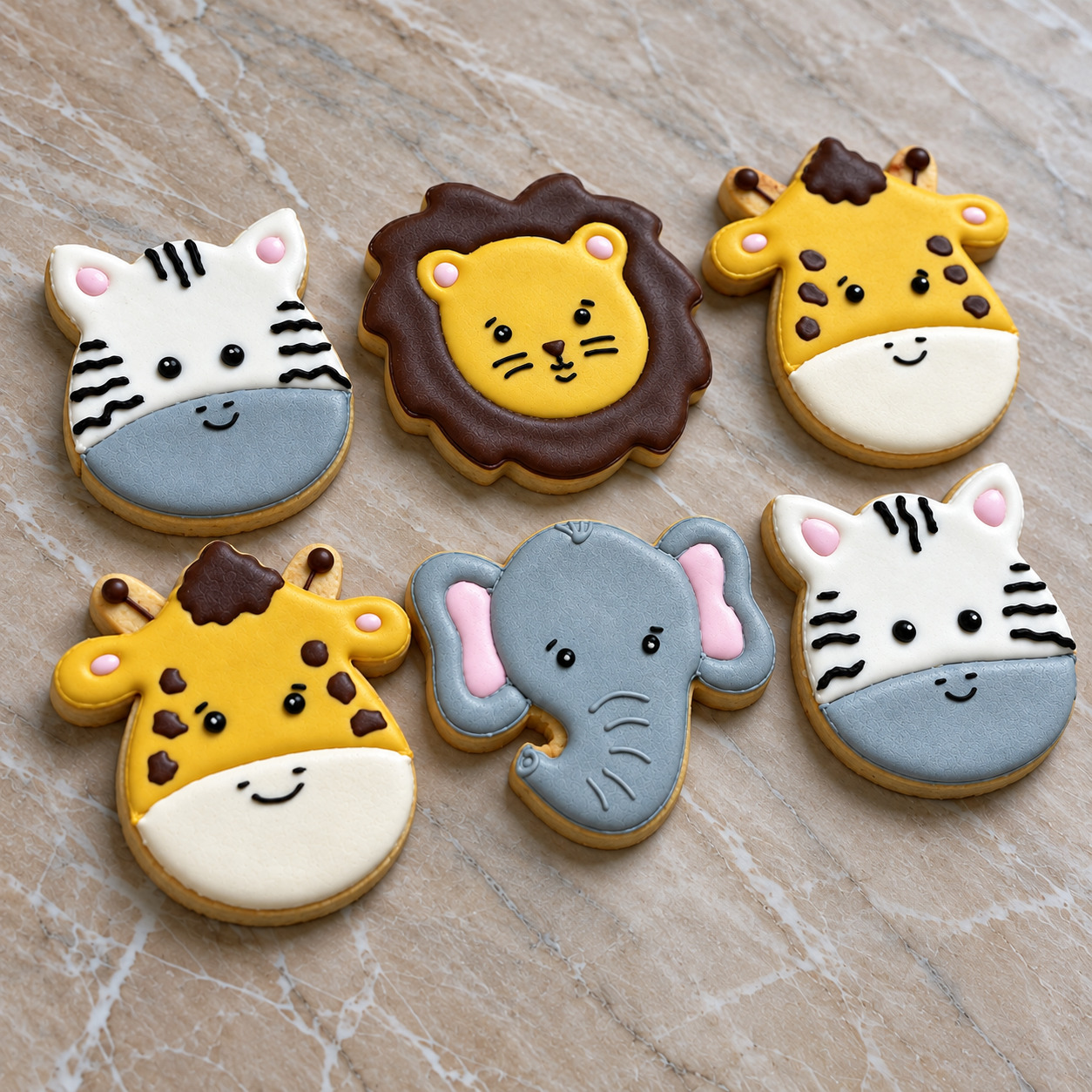 Sevimli Safari Dostları royal icing kurabiye seti detay 1
