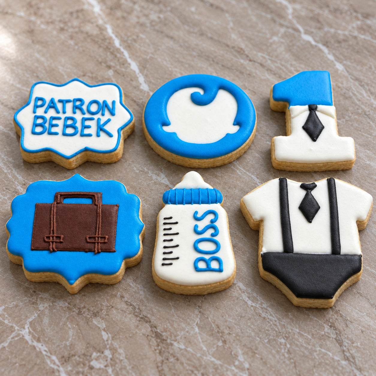 Patron Bebek İlk Yaş royal icing kurabiye seti