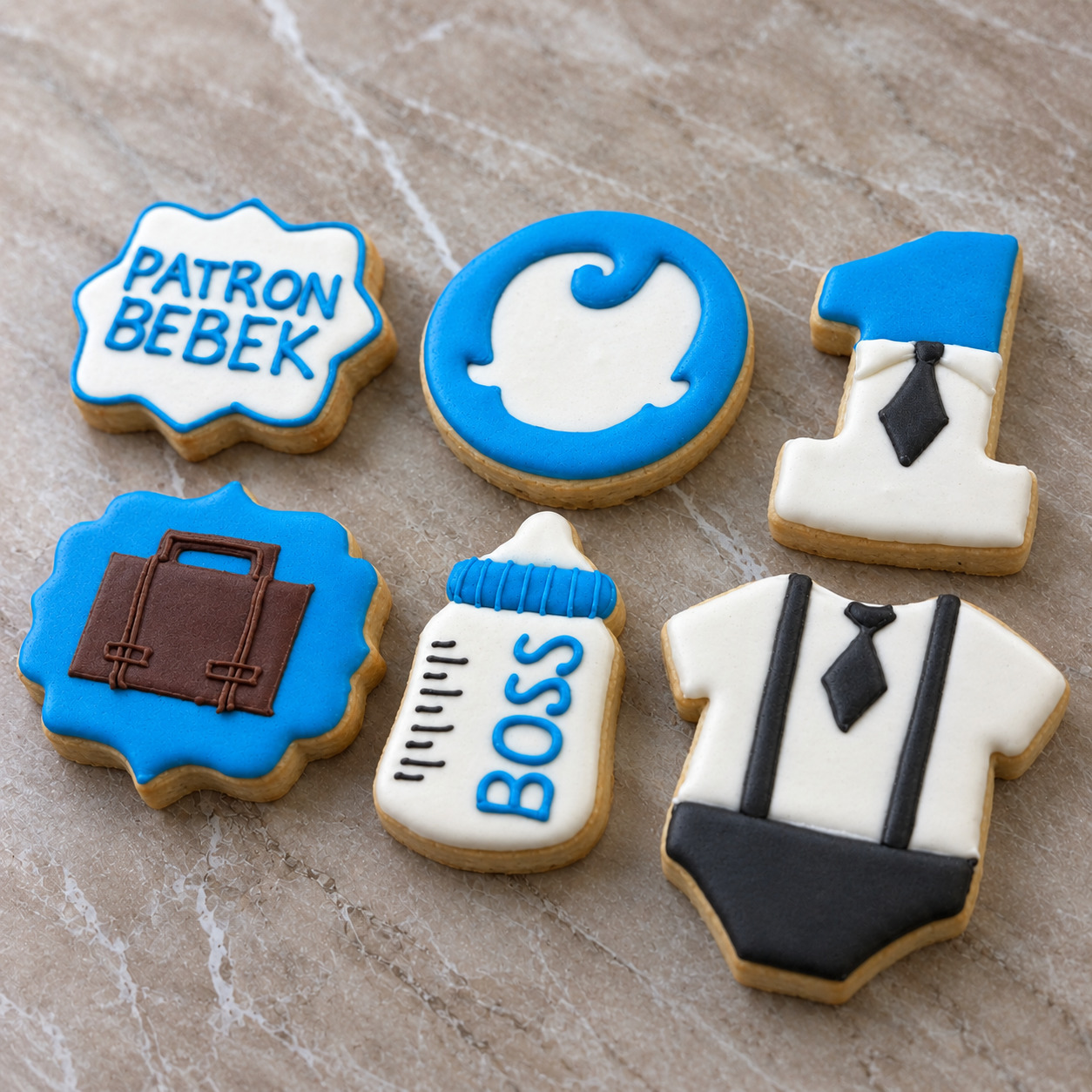 Patron Bebek İlk Yaş royal icing kurabiye seti detay 6