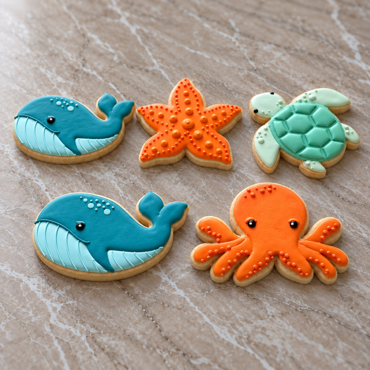 Neşeli Okyanus Dostları royal icing kurabiye seti